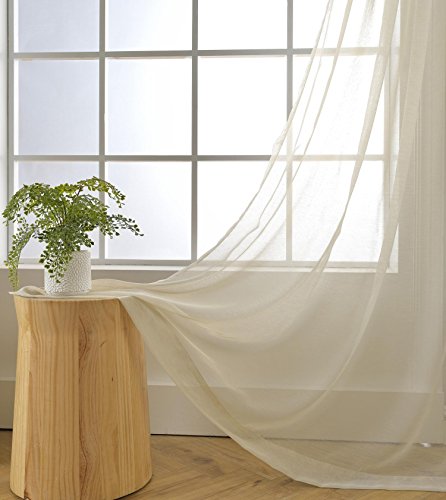 Miuco 2 Panels Grommet Textured Solid Sheer Curtains 84 Inches Long For Bedroom (2 X 54 Wide X 84" Long) Beige #TOP2