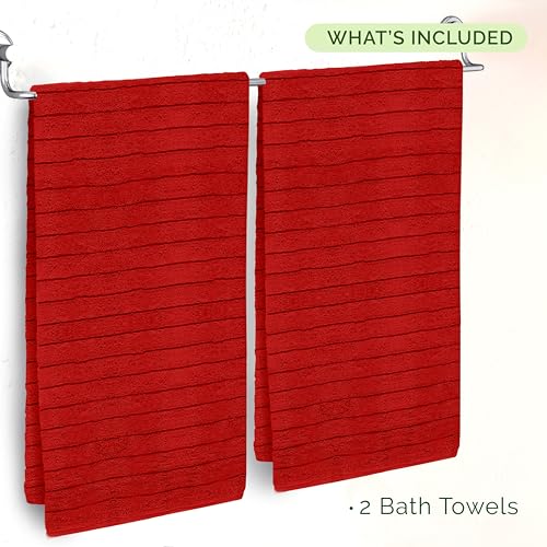 Image of Elegant Comfort 100% Turkish Cotton Corduroy Ribbed Luxury Soft 2 Pack Bath Towels 27 x 54 Inch - Ultra Plush, Absorbent, Quick Dry, Hotel Spa Quality Towels for Bathroom Essentials, Red