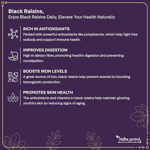 Image of Radha Govind Black Raisins Seedless | Dried Kishmish Without Seeds | Dry Grapes | Kali Darakh 200 Gram