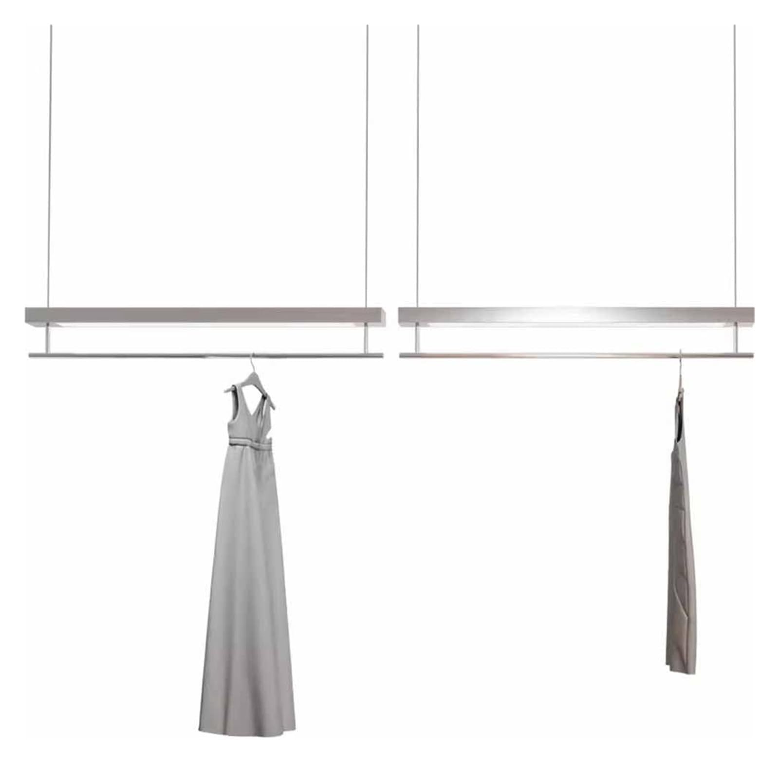 JKJZSALJ Clothes Rail Garment Rack Adjustable Height Hanging Clothes Rack, Boutique Retail Display Garment Rack Creative Stainless Steel Ceiling Clothes Storage Hanger Commercial Weddi,Silver,150cm
