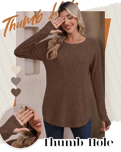 Riyiper 3 Pack Women's Long Sleeve Sweaters with Thumb Hole, Curved Hem Tunic Tops Side Split Crew Neck Loose Fit Shirts2