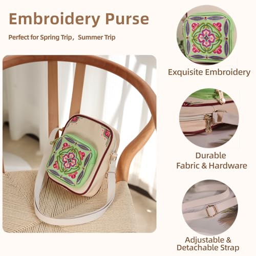 Jursccu Canvas Embroidery Cross Body Bag for Woman Phone Purse - Lightweight & Stylish Small Shoulder Bag for Everyday Use4