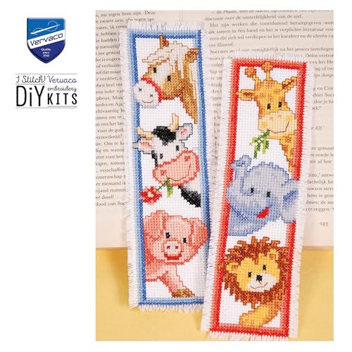 Image of Vervaco Counted Cross Stitch Bookmark Kit 2.4 inchX8 inch 2 /Pkg-Animals (14 Count) -V0012539