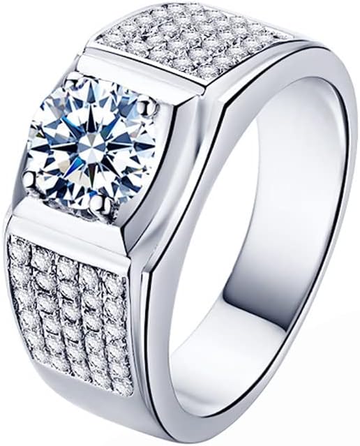Anillos de compromiso de moissanita para hombre, 1 quilate, 0.256 in, centro solitario, moissanita, alianza de boda, aniversario, cumpleaños,