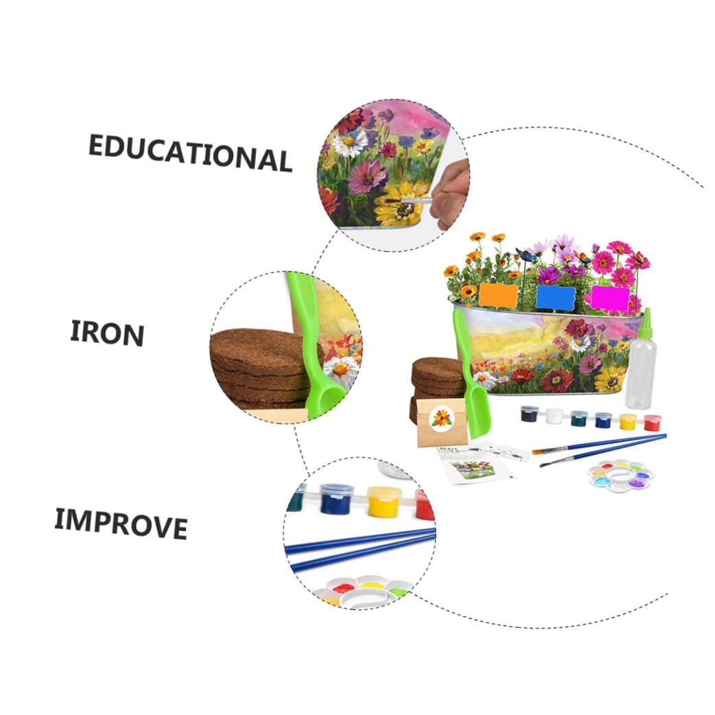 ifundom Kit de Jardinería Infantil para Cultivar Hierbas y Plantas Aromáticas Set DIY Maceta de Hierro Herramientas Seguras y Pintura para Adecuado para Uso Interiores y Actividades