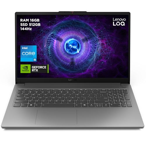 Lenovo LOQ 15IAX9E - Ordinateur Portable Gaming 15.6'' FHD 144Hz (Intel Core i5-12450HX, RAM 16Go, SSD 512Go, NVIDIA RTX 4050 6Go, sans Système d'Exploitation) Clavier AZERTY - Gris