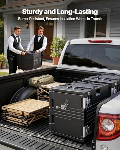 Image of VEVOR Insulated Food Pan Carrier, 82 Qt Non-Electrical Food Warmer, with Wheel & 304 Stainless Steel Latch, LLDPE Stackable Hot Box, for Various Pan Sizes(NOT Included), Fit Catering BBQ Event(Black)