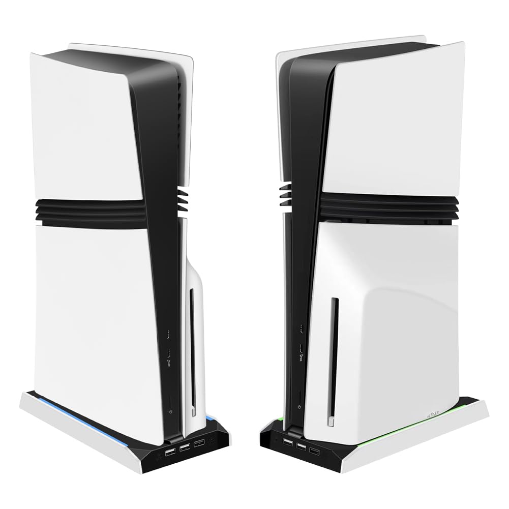 Fiorky 2pcs for PS 5 Slim/ PS 5 Pro RGB Base di supporto for raffreddamento verticale con 3 accessori for la luce della console USB 8 Light Modalità Light Vertical With