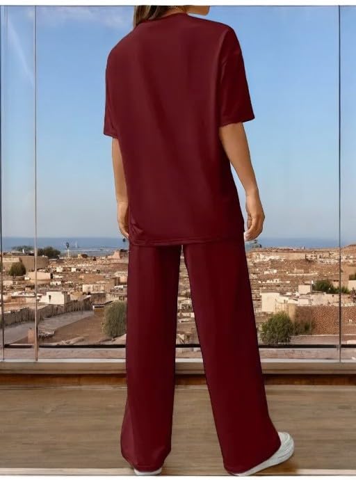 Image of My Swag Women Casual T-Shirt & Trouser Co-Ords Set Half Sleeve Loose-Fit Summer Cord Set 2 Piece Black Outfit Pajama Set for Women & Girls