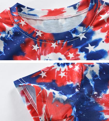 Image of Tkria Girl Crop Tops July 4th Crewneck Tshirt American Flag Patriotic USA Flag Girls Outfit Clothes Size 6-14