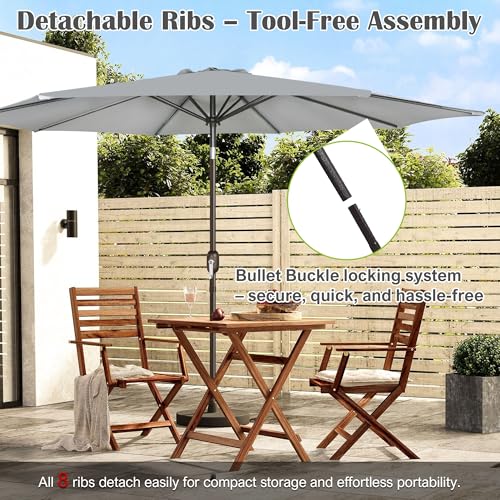 Image of Blissun 10FT Patio Umbrella, Outdoor Table Umbrella, Yard Umbrella, Market Umbrella with 8 Sturdy Ribs, Push Button Tilt and Crank, Grey