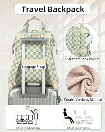 Mochila de laptop para mujeres terciopelo a cuadros verde miniatura 5