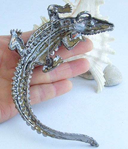 Image of 4.13 inch Alligator Crocodile Brooch Pin Pendant Austrian Crystal BZ5009