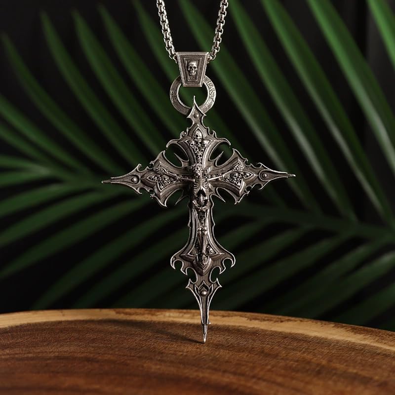 Gothic Cross Necklace Emo Necklace Vintage Gothic Skull Cross Pendant Necklaces for Men and Women Jewelry - Image 2