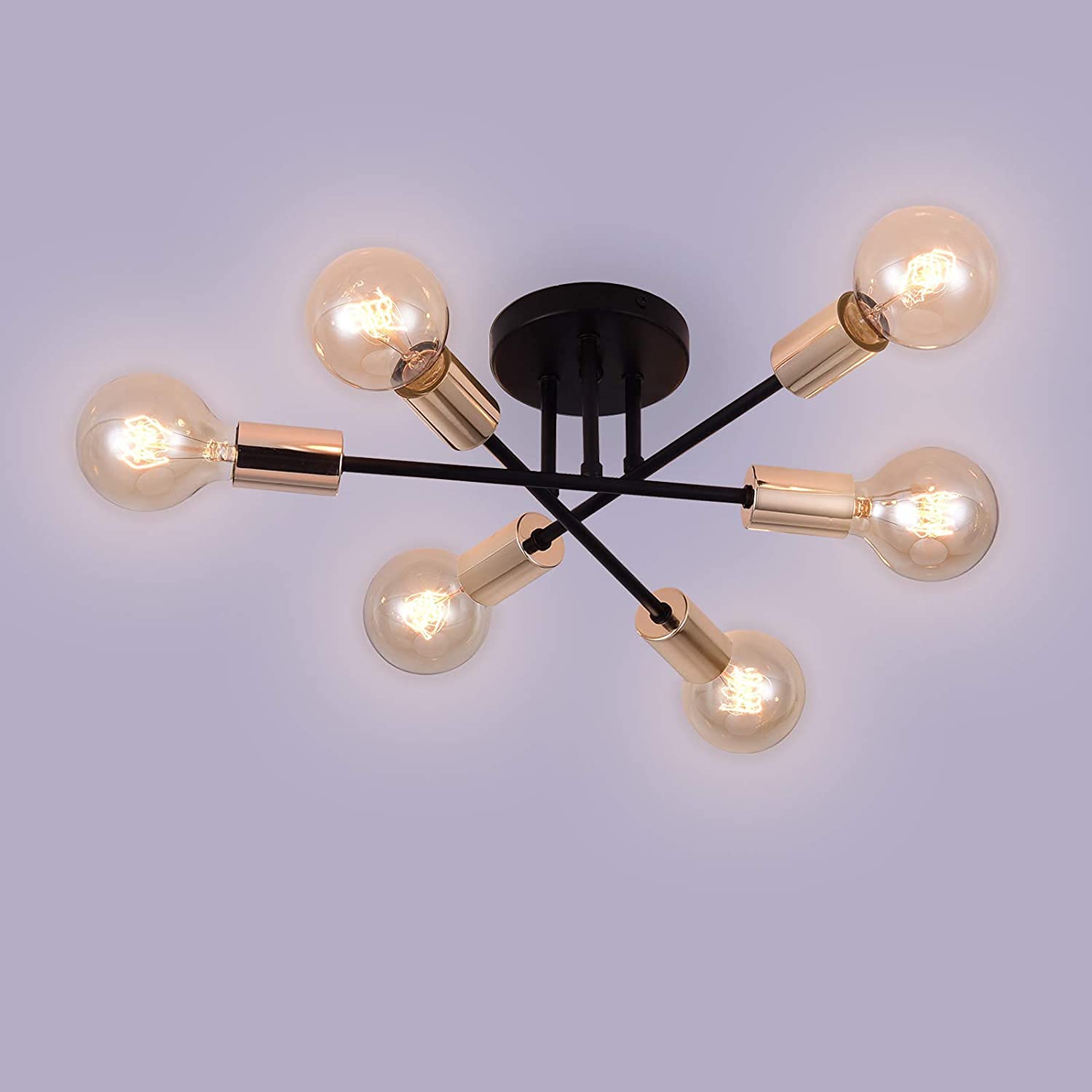 Home-Neat Modern Sputnik Chandelier, 6-Light Ceiling Light for Bedroom,Dining Room,Kitchen,Office (Black Gold)