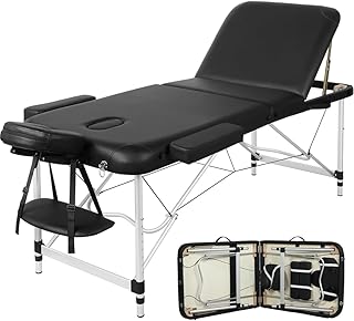 Yaheetech Massage Tables Portable Tattoo Table Adjustable Lash Bed Aluminium 3 Folding Spa Bed with Non-Woven Bag 28 inch Wide Black