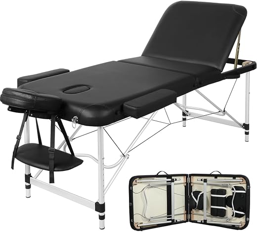 YAHEETECH Aci Massage Table 3 Folding Portable Spa Bed Adjustable Aluminium Salon Bed Face Cradle Table