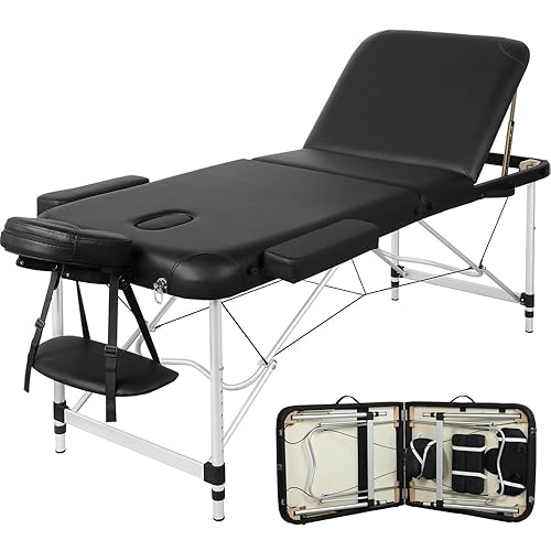Miniatura 9 de Yaheetech Massage Tables Portable Tattoo Table Adjustable Lash Bed Aluminium 3 Folding Spa Bed with Non-Woven Bag 24 inch Wide Burgundy