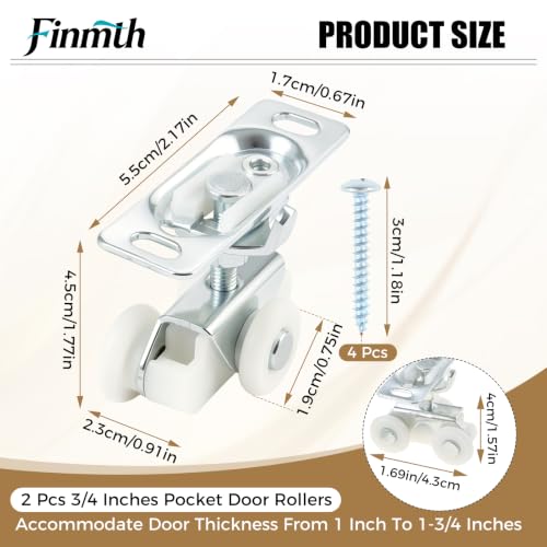 2 Piezas Juego de Rodillos para Puerta Corredera de Bolsillo 3/4 Pulgadas Ruedas Plata | Kit de Herrajes para Puertas de Clóset de Dormitorio Cocina y Despensa miniatura 2