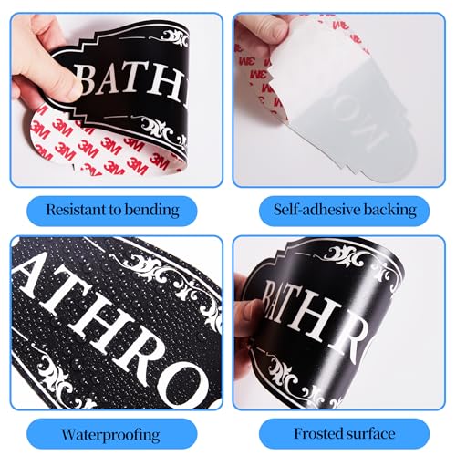 bathroom sign sticker for business and homeself-adhesive cute bathroom decor for doorwaterproof vinyl restroom sign for homeofficeshopblack