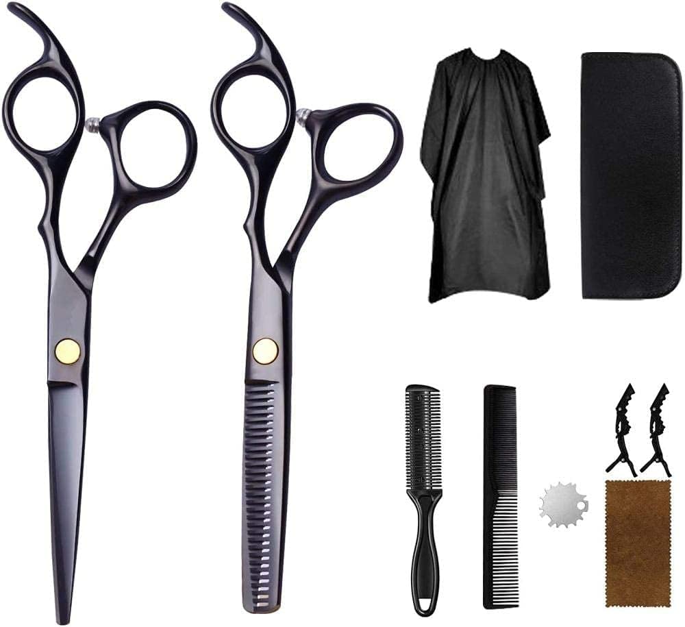 Haarschneidescheren-Set, 10-teilig, Haarschneidescheren-Set mit Effilierschere, Haarschneideumhang, Rasierkamm, Clips, Friseurschere für den Friseursalon zu Hause, Haarscheren für Frauen und Männer