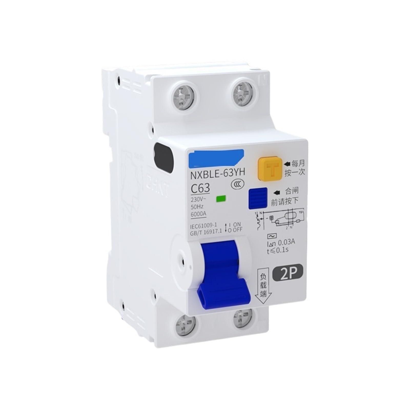 Disyuntor diferencial NXBLE-63yh 1PN 2P 30 mA con corriente residual, 10 A, 16 A, 20 A, 25 A, 32 A, 40 A y 50 A for riel DIN(1P N,10A)