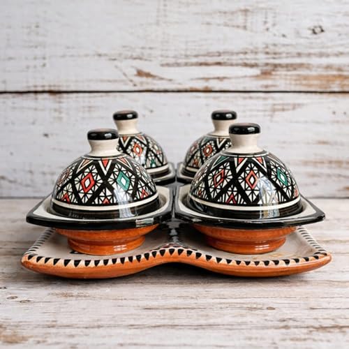Generico Antipastiera Quadrata con Mini Tajine in Ceramica Terracotta - Artigianato Marocchino 2901261220