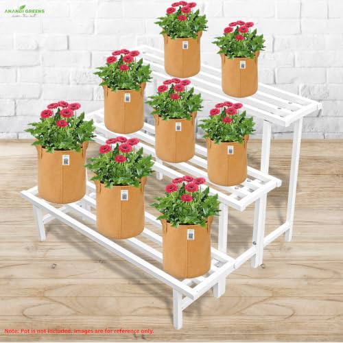 Image of Anandi Greens White Heavy Duty 3 Tier Metal Plant Stand for Grow Bags Planters and Pots Rust Resistant Iron Plant Pot Holder Rack for Outdoor Balcony Indoor Living Room and Garden Supports Up to 200 kg