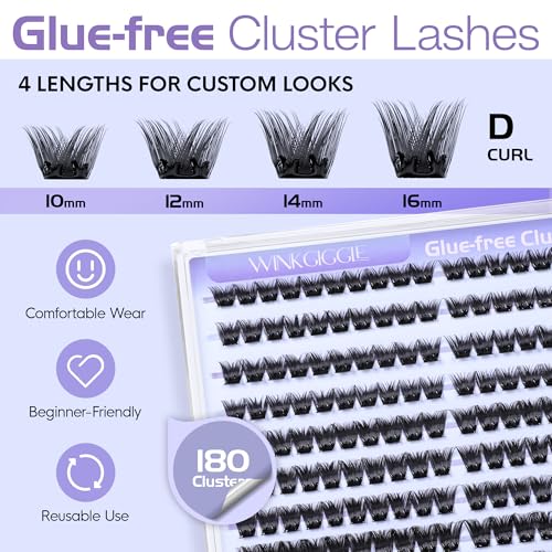 Image of Self Adhesive Eyelashes, D Curl Pre Glued Eyelash Clusters No-Glue Needed Volume Press on Lashes with Tweezers, 1s Remove, 10-16mm, 180pcs