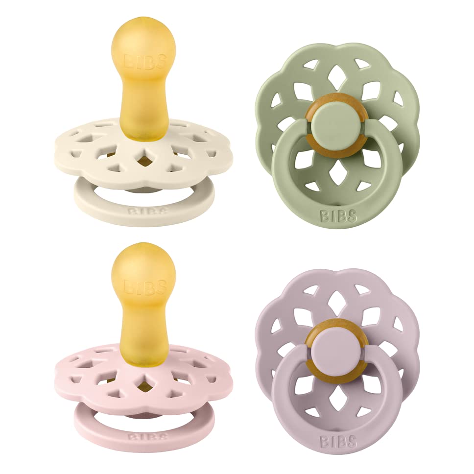 BIBS Boheme Soother 4-Pack | BPA Free Dummy Pacifier Round Nipple | Natural Rubber Latex | Made in Denmark | Size 6-18 Months | Dusky Lilac Mix 6-18 Month Dusky Lilac Mix