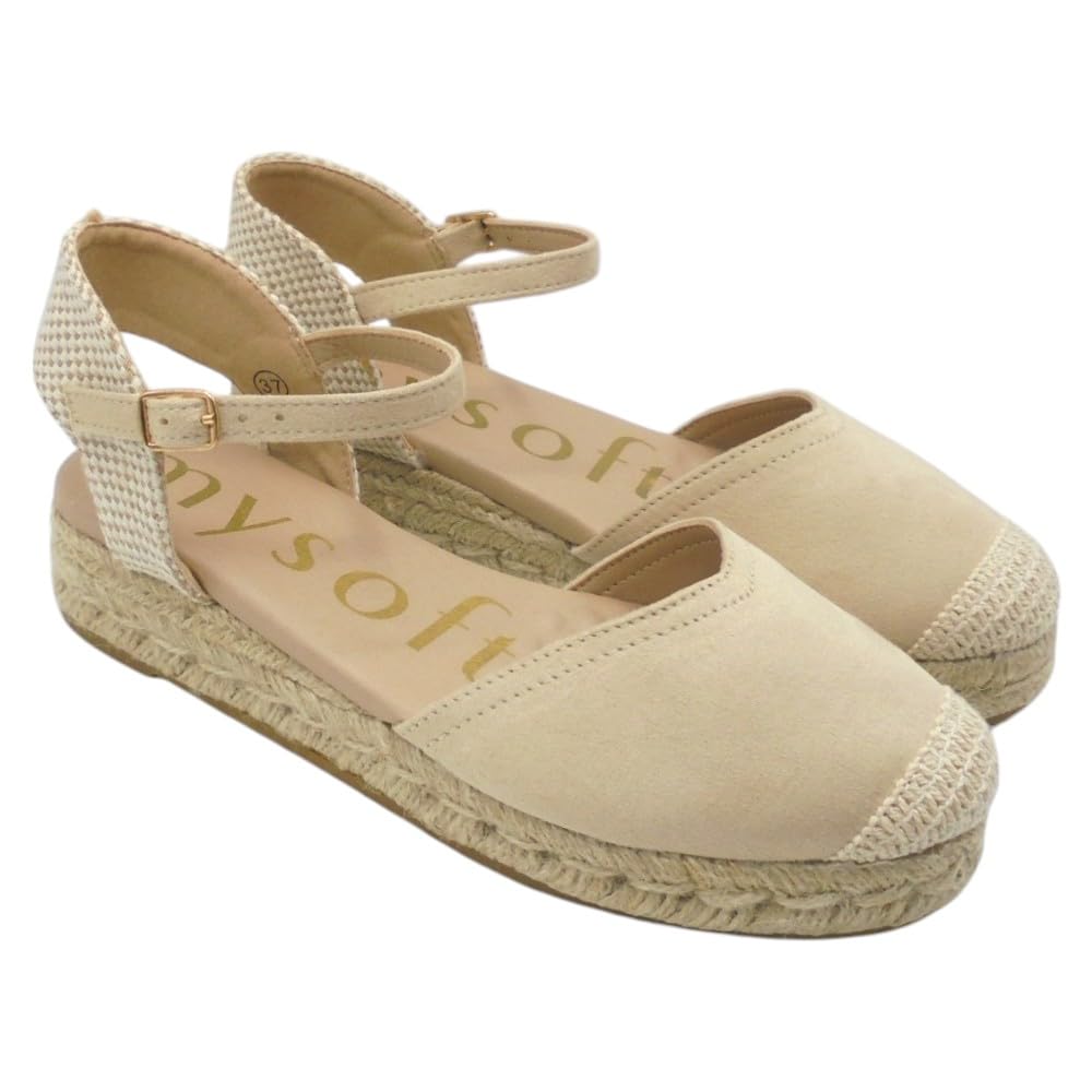mysoft - 25M140 Alpargatas de Mujer con Planta de Gel Acolchada - Sandalias de Cuña Baja Elegantes y Muy Cómodas, Ideales para Caminar, Diseño Versátil con Cierre de Hebilla para: Mujer