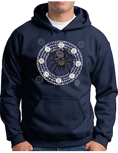 Sweat à capuche homme OM3® athée pentagramme 666 pull mystique bleu marine taille L