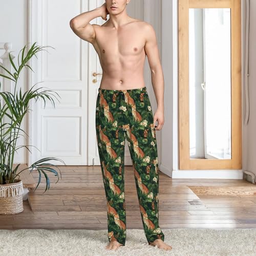 Mens Pajama Pants - Jungle Leopard Print Soft Sleep Lounge Pants For Men, Casual Pj Bottoms With Pockets2