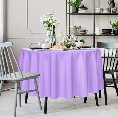 Image of Kopokita 2 Pack Light Purple Round Disposable Plastic Tablecloths 84 inch