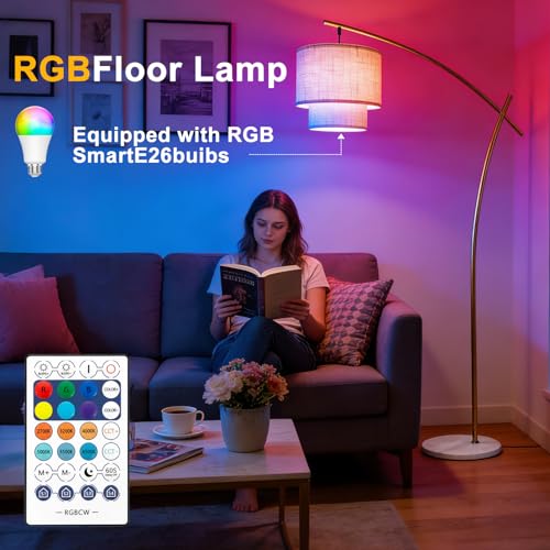 Image of Lightdot RGBCW Arc Floor Lamp for Living Room, Modern Standing Lamp Remote