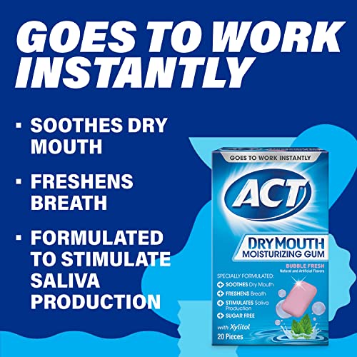 Act Dry Mouth Moisturizing Gum With Xylitol, Sugar Free Bubble Fresh, 20 Pieces #TOP4