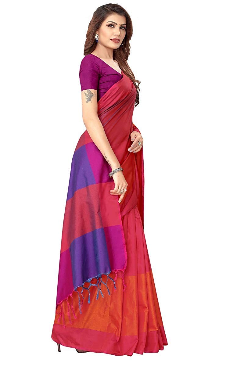 Dhruvi Trendz Women's Banarasi Cotton & Silk Saree (Dt-S1225_Orange_One Size_Orange)
