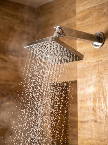 Image of KABA by ACQUASO 4x4 inch Inches Overhead Shower | High Pressure Rain Spa System For Luxury Bathroom | ABS Rainfall Showerhead Easy Install with Steel 9 inch ARM (ORNAMIX)