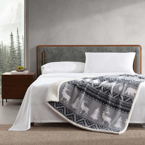 Image of Eddie Bauer - Throw Blanket, Ultra-Soft Plush Bedding with Faux Shearling Reverse, Blanket for Couch & Bed (Woodland Fair Isle Grey, 50 inch x 60 inch)