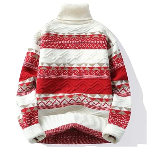 Men's Winter Fashion Patchwork Knitted Turtleneck Sweater Casual Loose Warm Pullover3