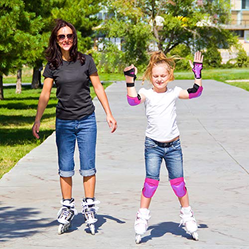 Adult/Kids Protective Gear Set for Skating, Biking and More, includes Knee, Elbow and Wrist Pads, Adjustable Fit, for Inline Skating, Roller Derby, Skateboarding, BMX Ride, and Rollerblading