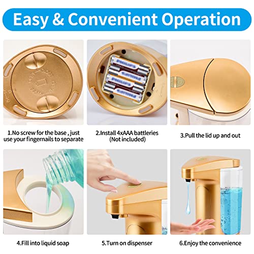 Automatic Touchless Sensor - Gold Hand Free Liquid Soap Dispenser With Adjustable Volume Switch For Bathroom Countertop Shower Restaurant Hotel Kitchen #TOP4