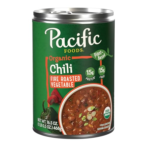 Pacific Foods Organic Fire Roasted Vegetable Chili, Plant Based, 16.5 oz Can(Pack of 6)