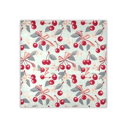 Satin Head Scarf for Women Silk Hair Scarves Bandana Neck Scarf Cherry Bow Retro Neckerchief Square 35x35 in