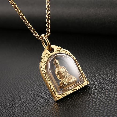 HZMAN Vintage Stainless Steel Tibetan Amitabha Buddha Pendant Mala Prayer Buddhist Necklace Lucky Amulet3