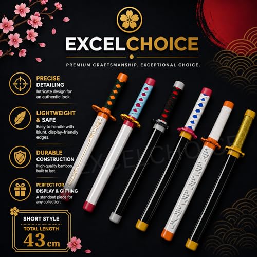 Image of EXCELCHOICE One Piece Zoro Wado Ichimonji Katana Sword 42cm Bamboo Wood Anime Katana Roronoa Zoro (Stand Included) Perfect for Anime Gift, Cosplay, Decoration, Display