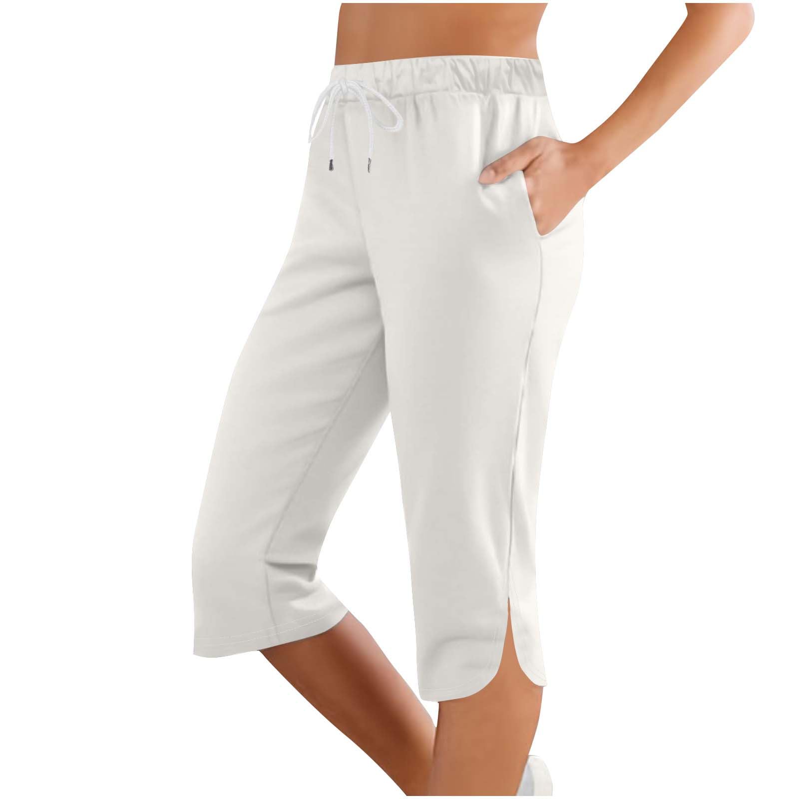 Women Capri Pants Summer Cut Out Side Casual Fashion Drawstring Soft Comfort Capris Workout Running Cropped Jogger — view 23