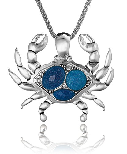 Blue Crab Theme Magnetic Function With Stone Pendant Necklace Set In 18" Popcorn Chain With Earrings #TOP1
