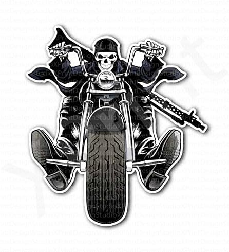Skull Motorcycle Biker Rider MG 42 Gun Sticker