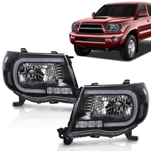Image of GRAND ORANGE Pair LED DRL Tube Headlights Assembly, Compatible with Toyota Tacoma 2005-2011, Bumper Headlamps Light, Smoke Lens Chrome Housing Clear Reflector